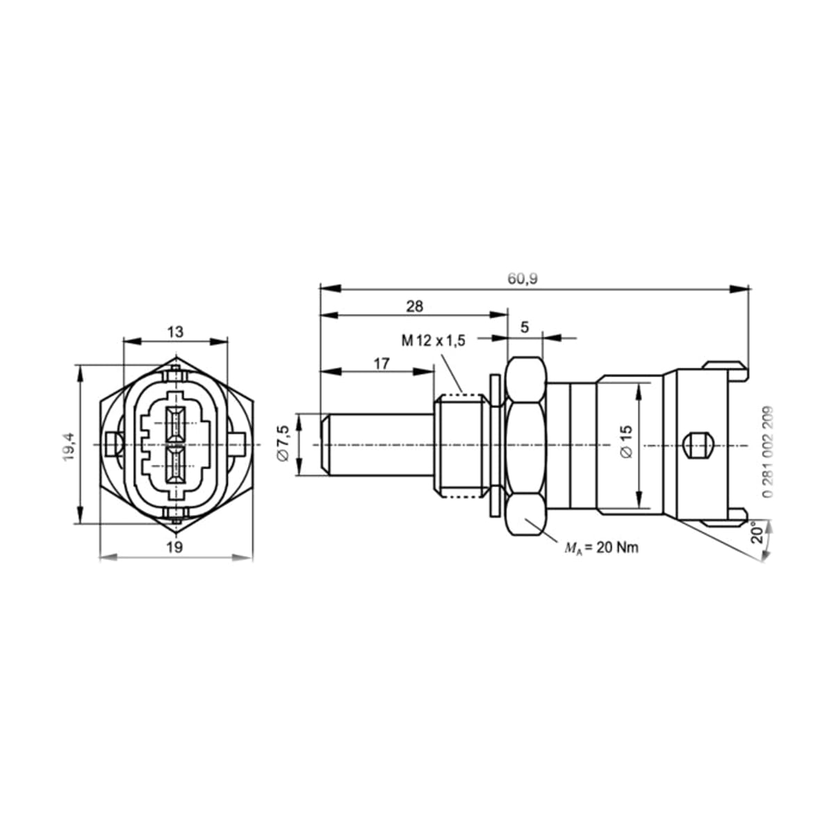 BOSCH Датчик температуры охлаждающей жидкости 0281002209