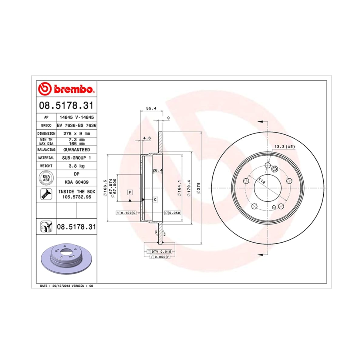 BREMBO Диск тормозной UV Coated 08517831 (зад)