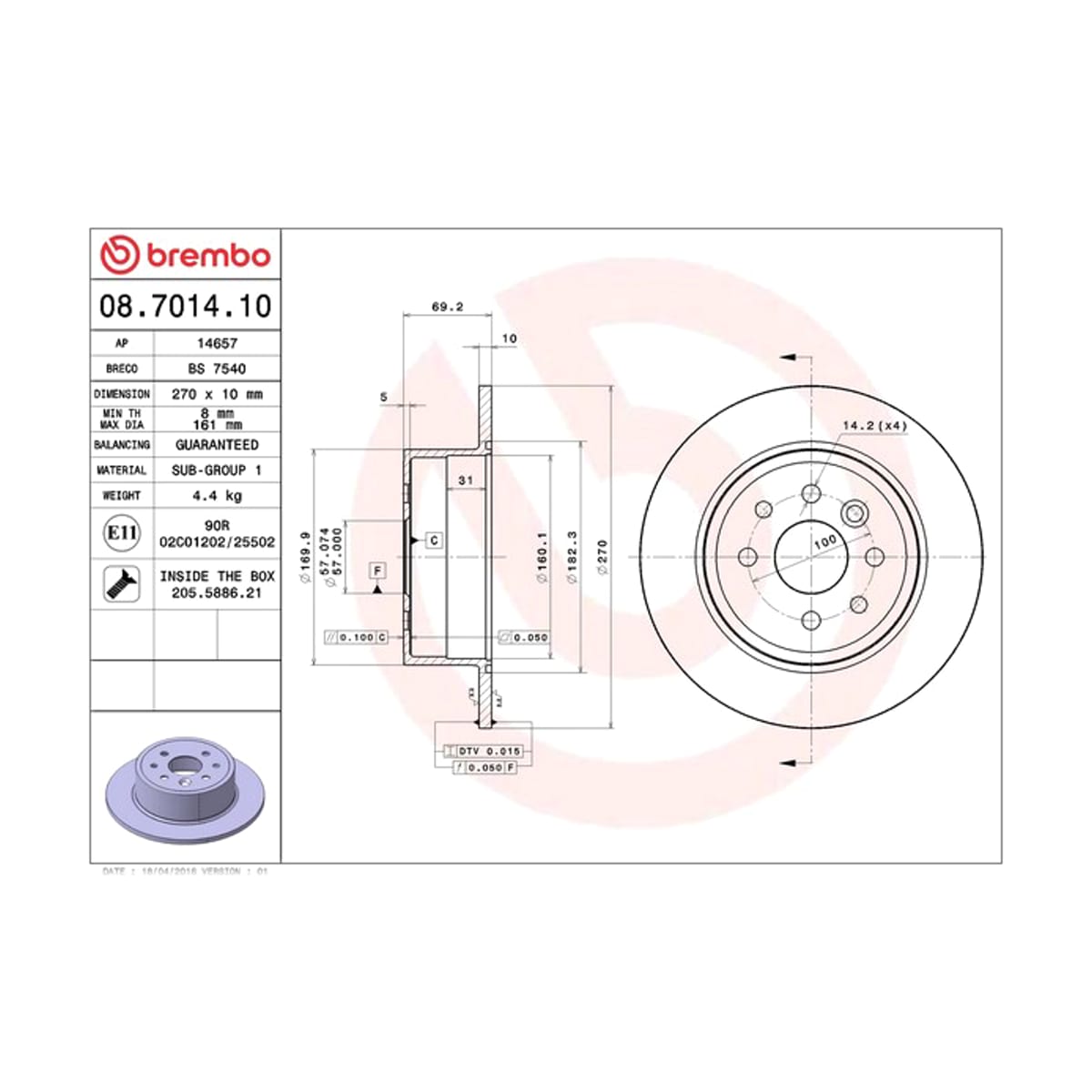 BREMBO Диск тормозной Standard 08701410 (зад)