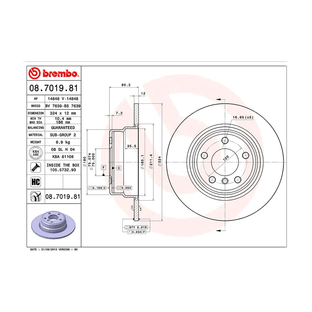 BREMBO Диск тормозной UV Coated 08701981 (зад)