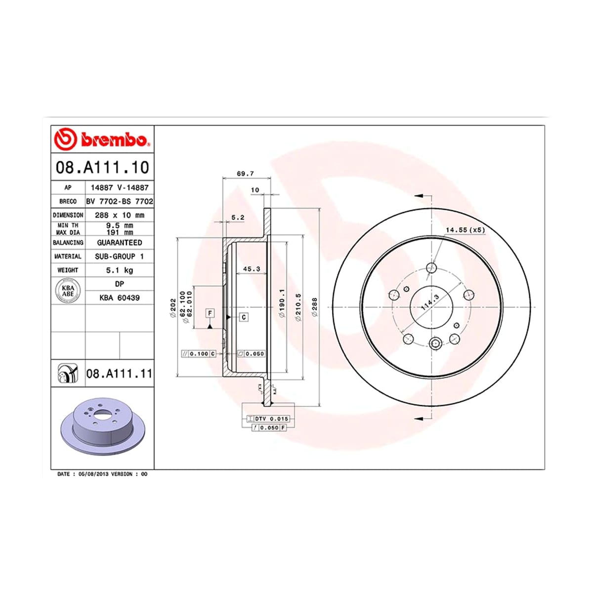 BREMBO Диск тормозной UV Coated 08A11111 (зад)