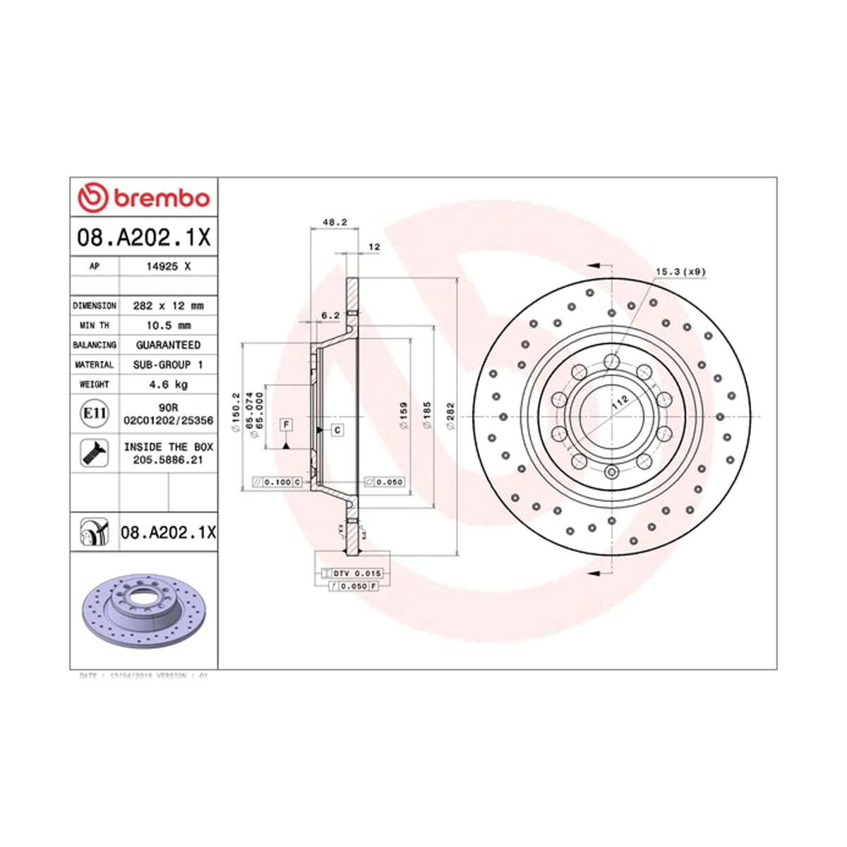 BREMBO Диск тормозной Xtra 08A2021X (зад)