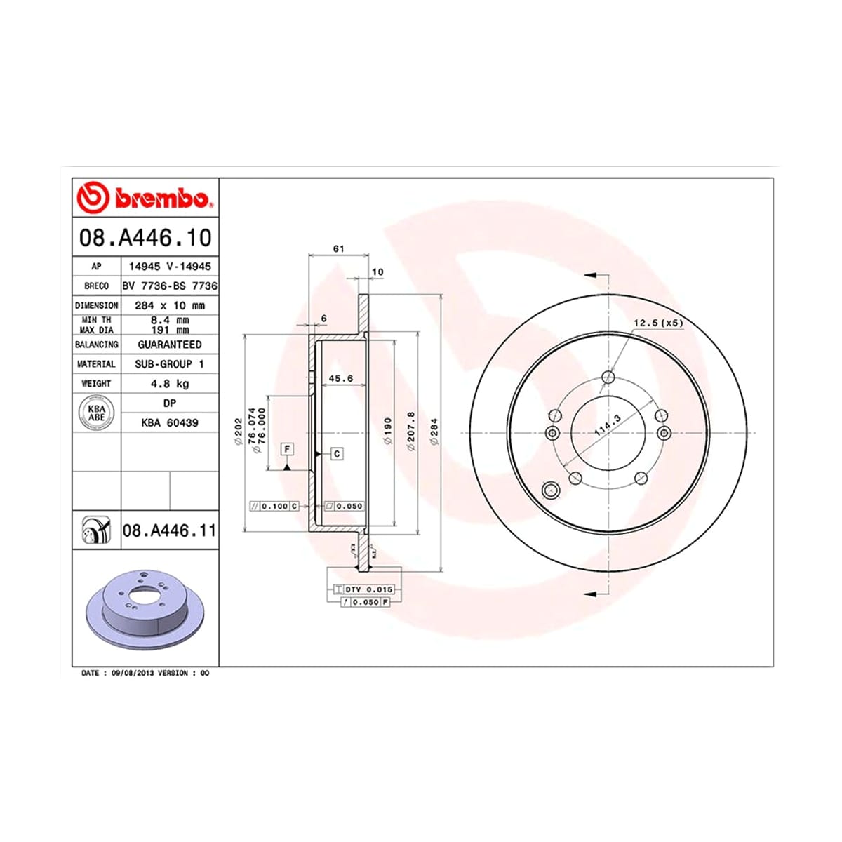 BREMBO Диск тормозной Standard 08A44610 (зад)