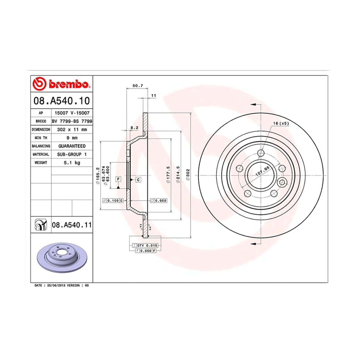 BREMBO Диск тормозной UV Coated 08A54011 (зад)