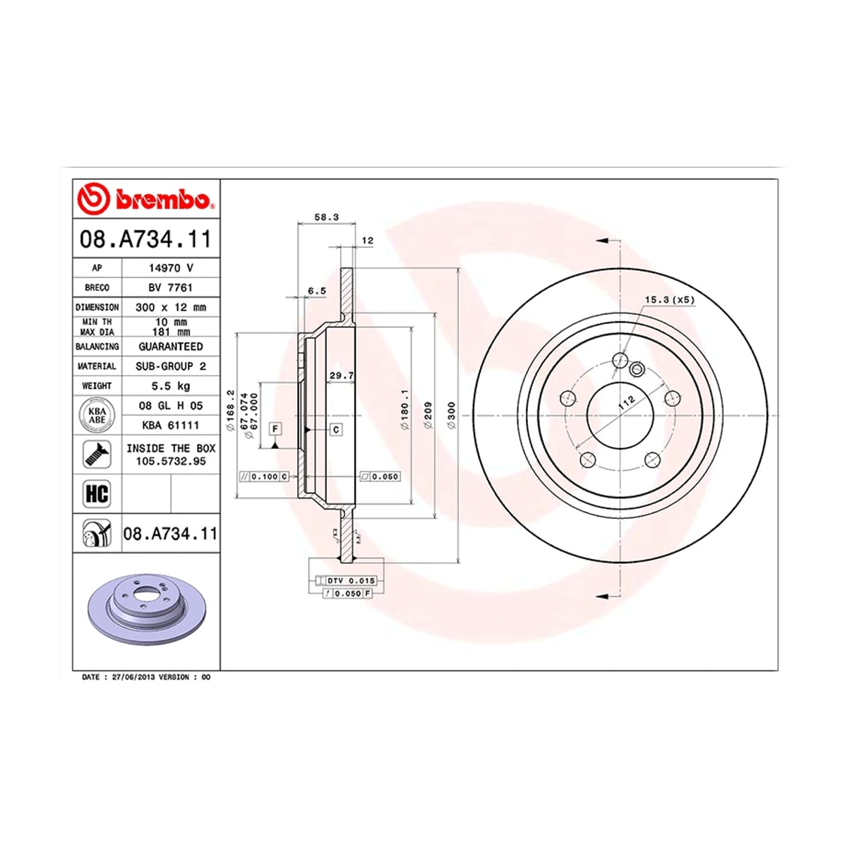 BREMBO Диск тормозной (Сзади) Mercedes-Benz S-Class 05-13 / SL-Class 01-12 08A73411