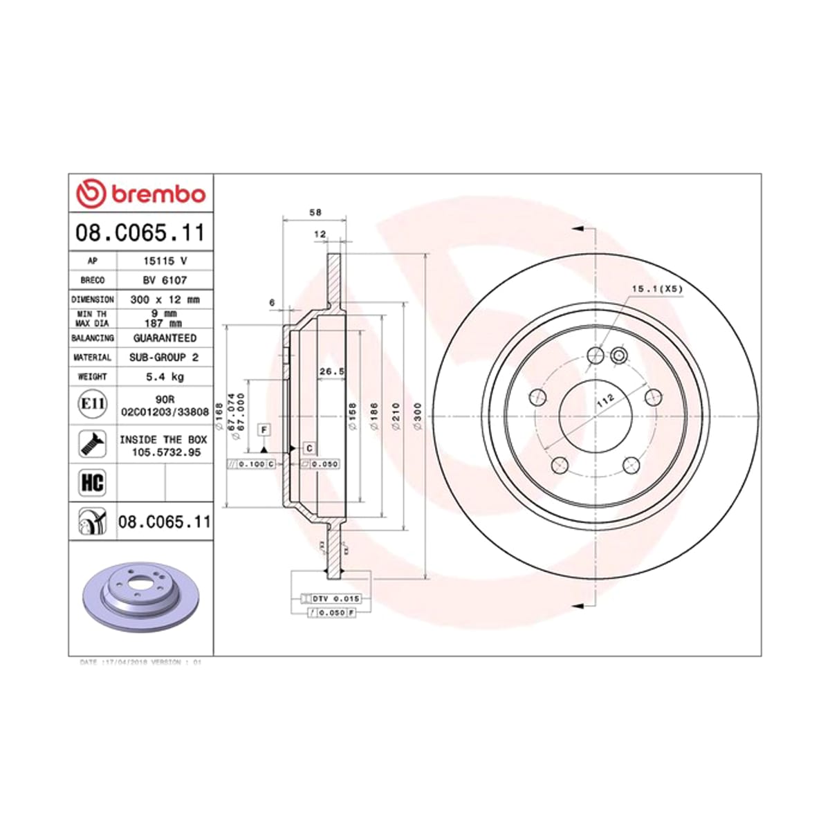 BREMBO Диск тормозной UV Coated 08C06511 (зад)