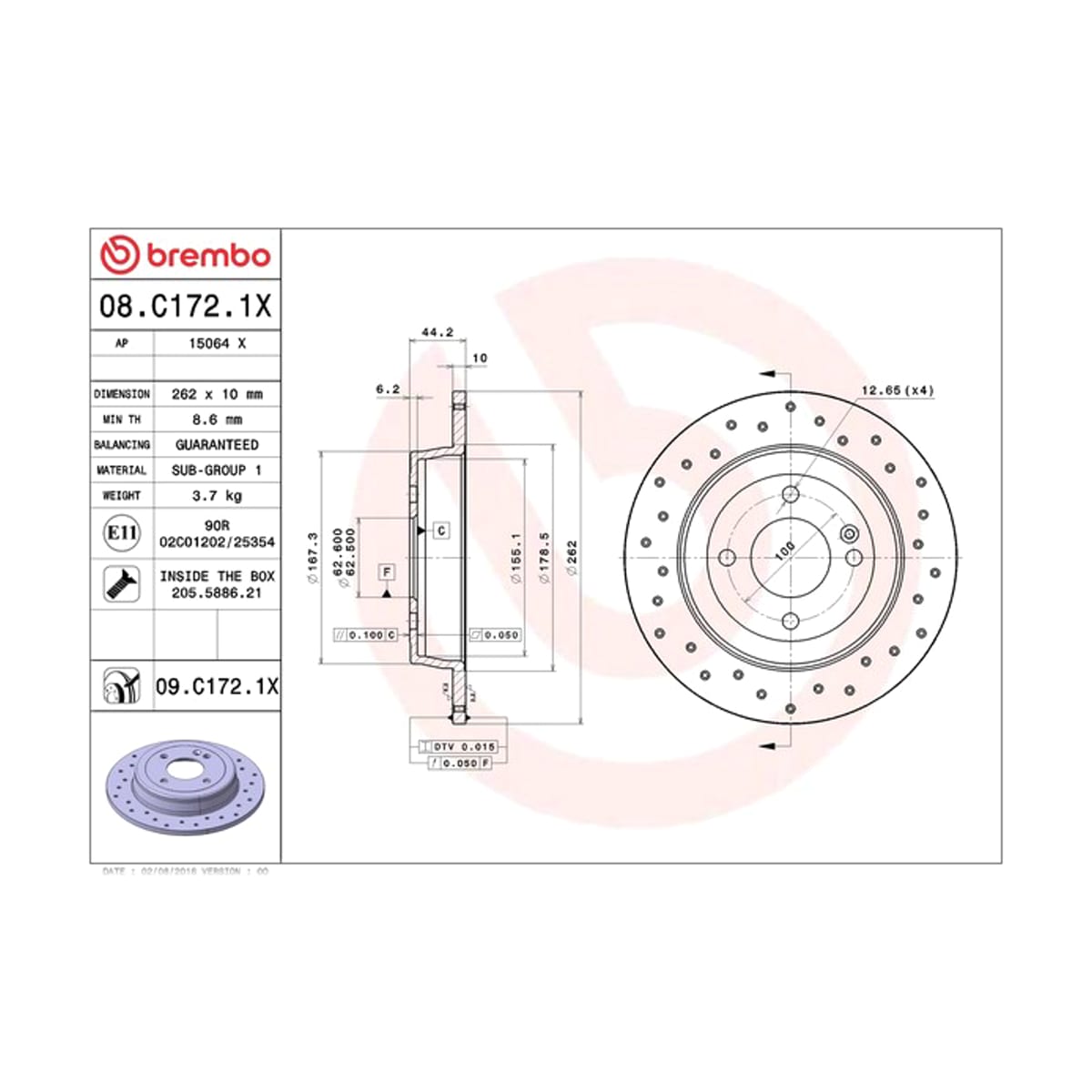 BREMBO Диск тормозной Xtra 08C1721X (зад)
