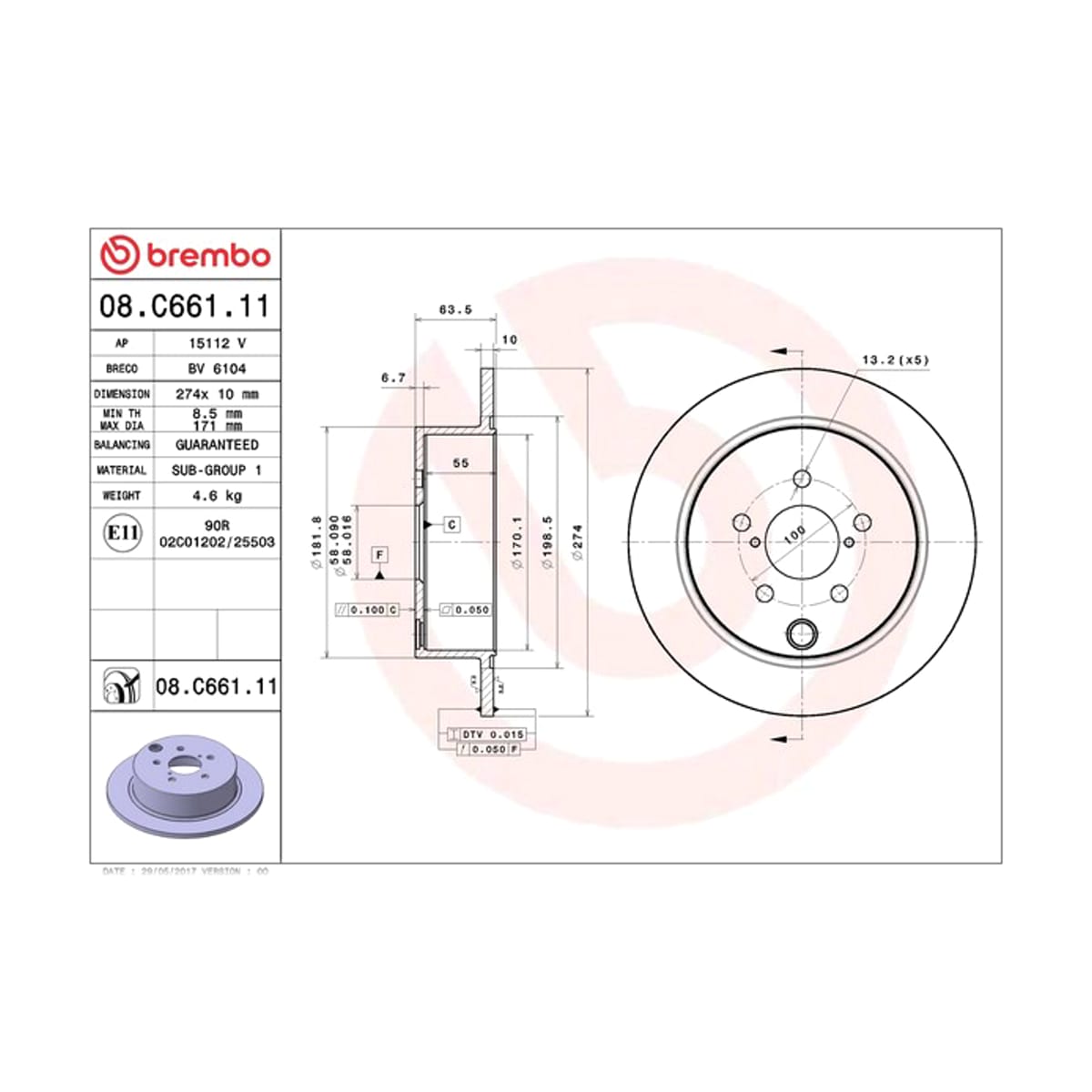 BREMBO Диск тормозной UV Coated 08C66111 (зад)