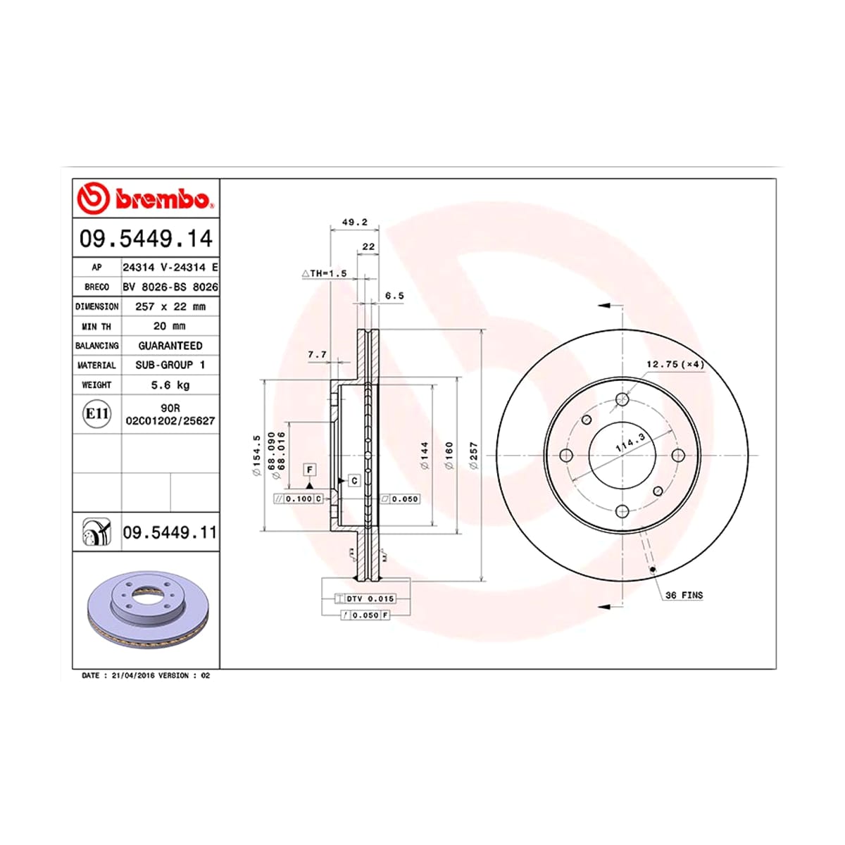 BREMBO Снят, замена 09544911 Диск тормозной Standard 09544914 (перед)