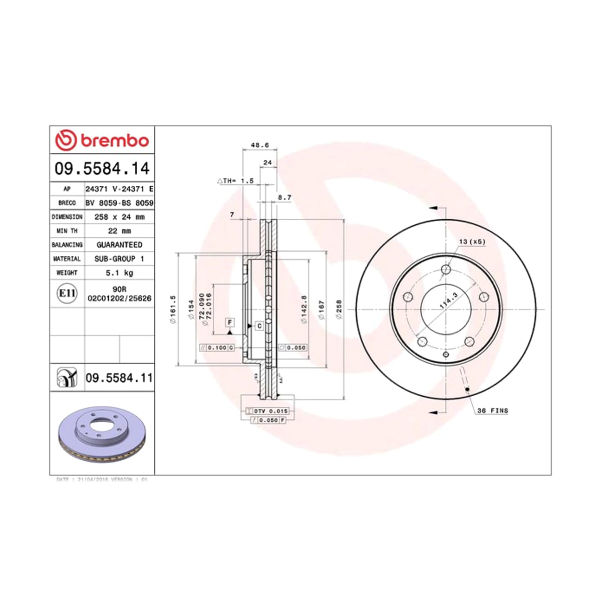 BREMBO Диск тормозной Standard 09558414 (перед)