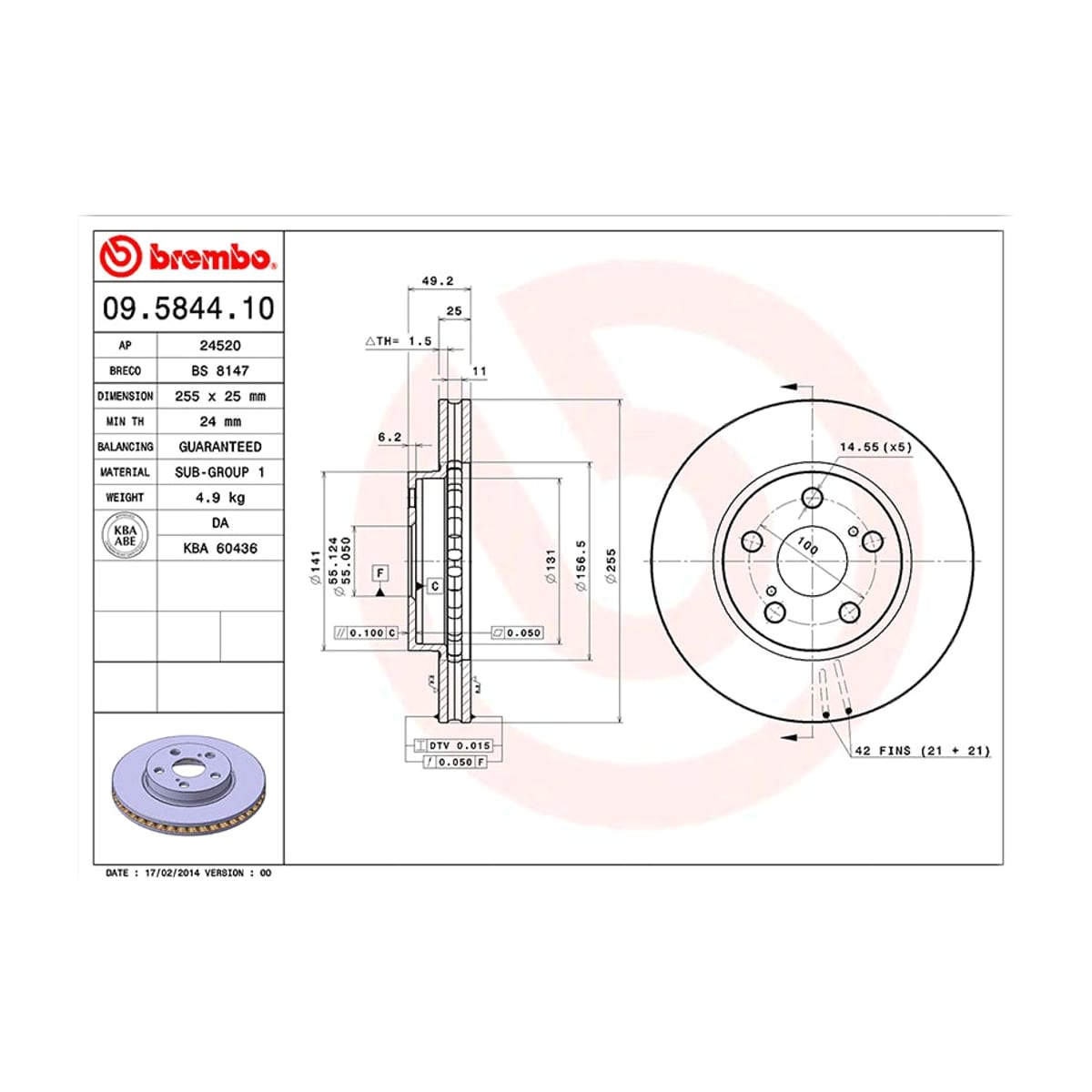 BREMBO Диск тормозной (Спереди) Toyota Allion (T240) 01-07 / Caldina 92-02 09584410