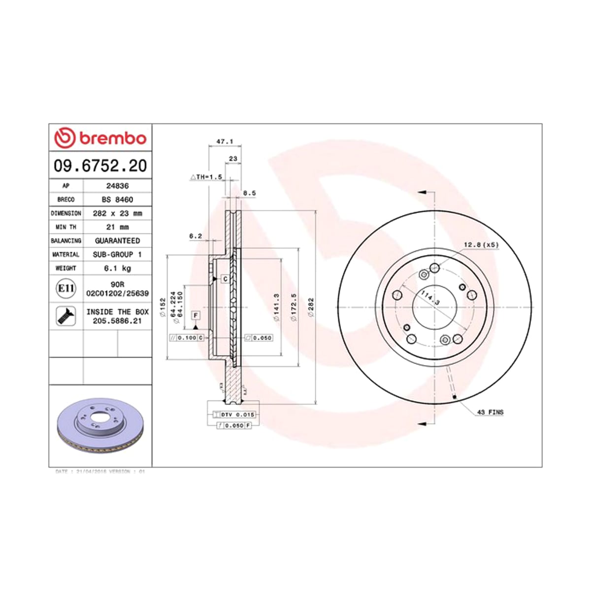 BREMBO Диск тормозной Standard 09675220 (перед)
