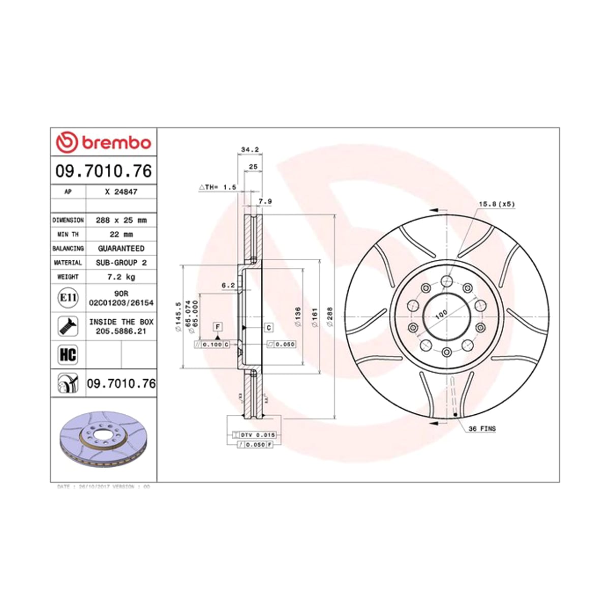 BREMBO Диск тормозной Max 09701076 (перед)