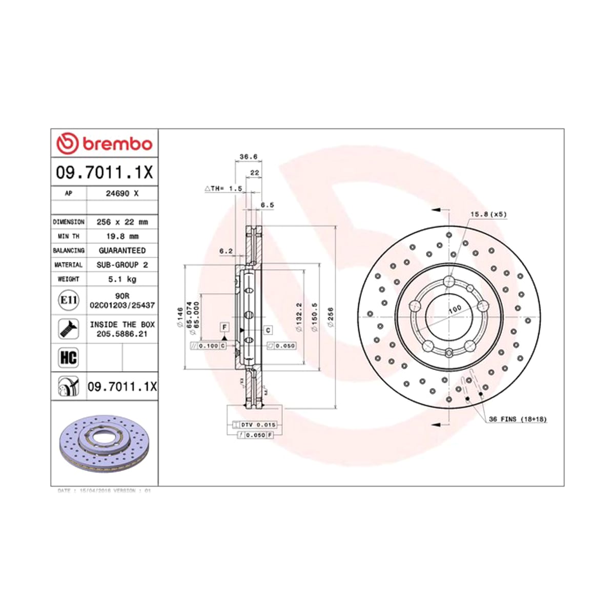 BREMBO Диск тормозной Xtra 0970111X (перед)