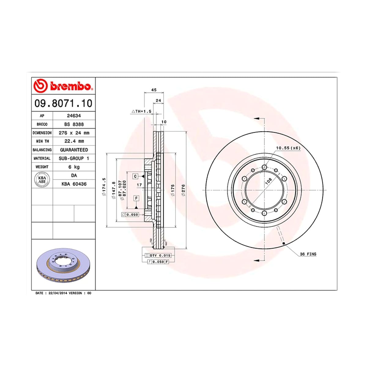 BREMBO Диск тормозной (Спереди) Mitsubishi Delica 89-99 / L200 96-06 09807110