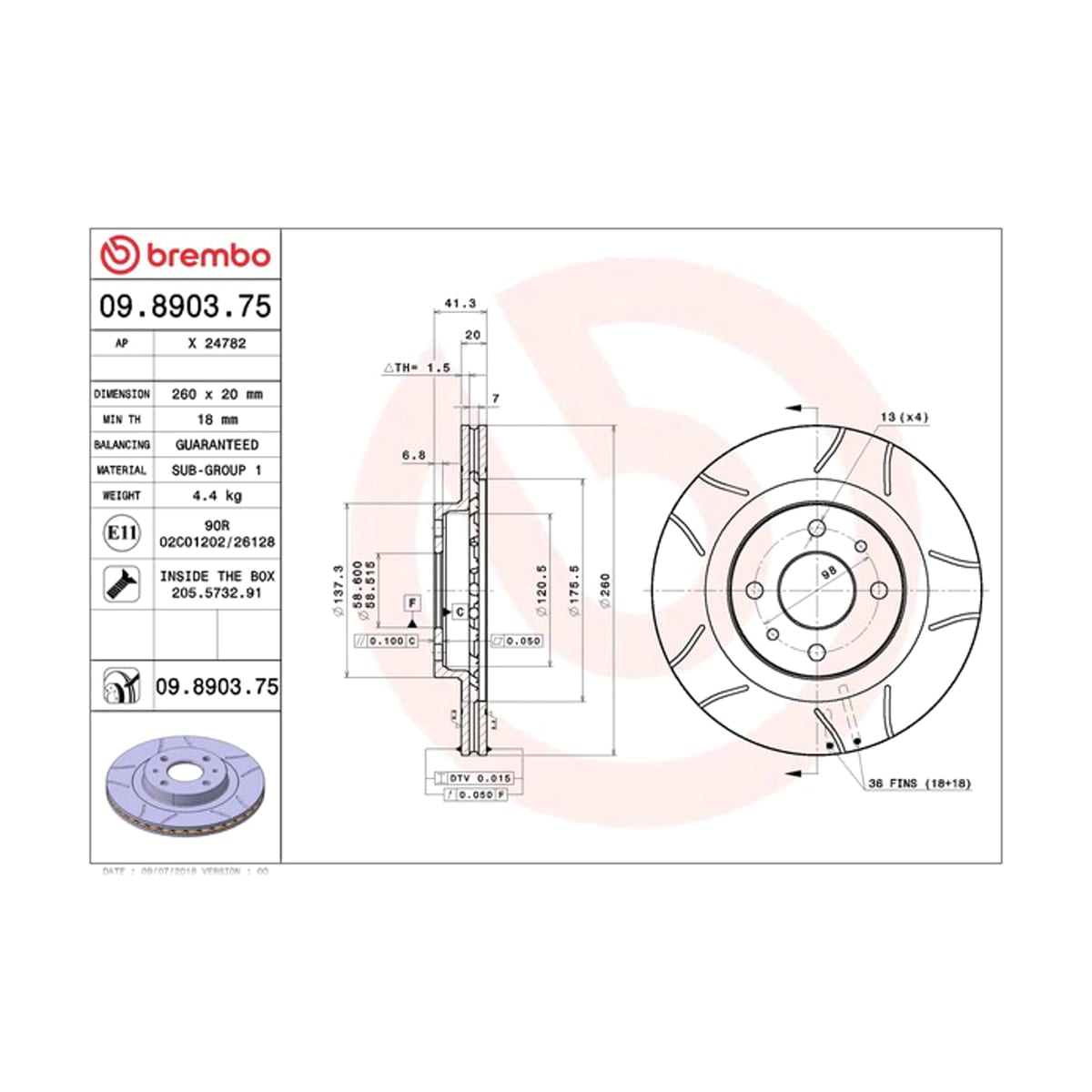 BREMBO Диск тормозной Max 09890375 (перед)