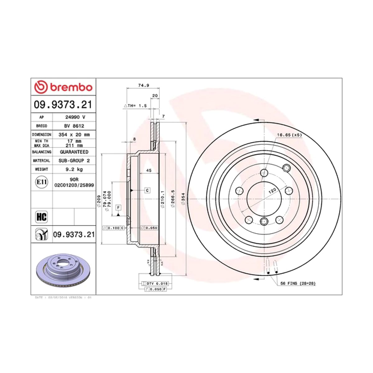 BREMBO Диск тормозной UV Coated 09937321 (зад)