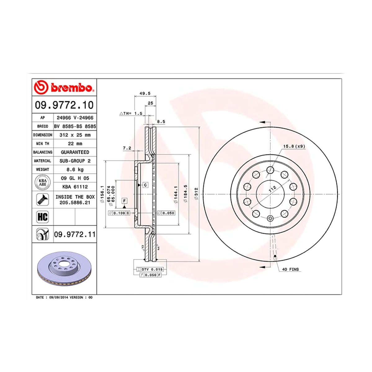 BREMBO Диск тормозной UV Coated 09977211 (перед)