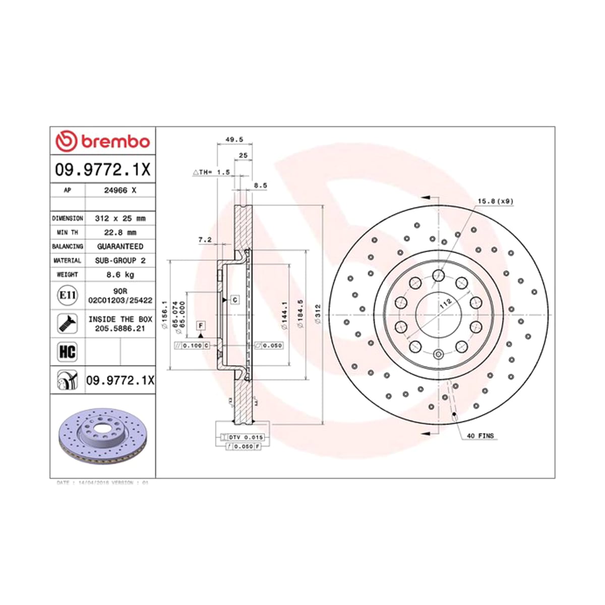 BREMBO Диск тормозной Xtra 0997721X (перед)