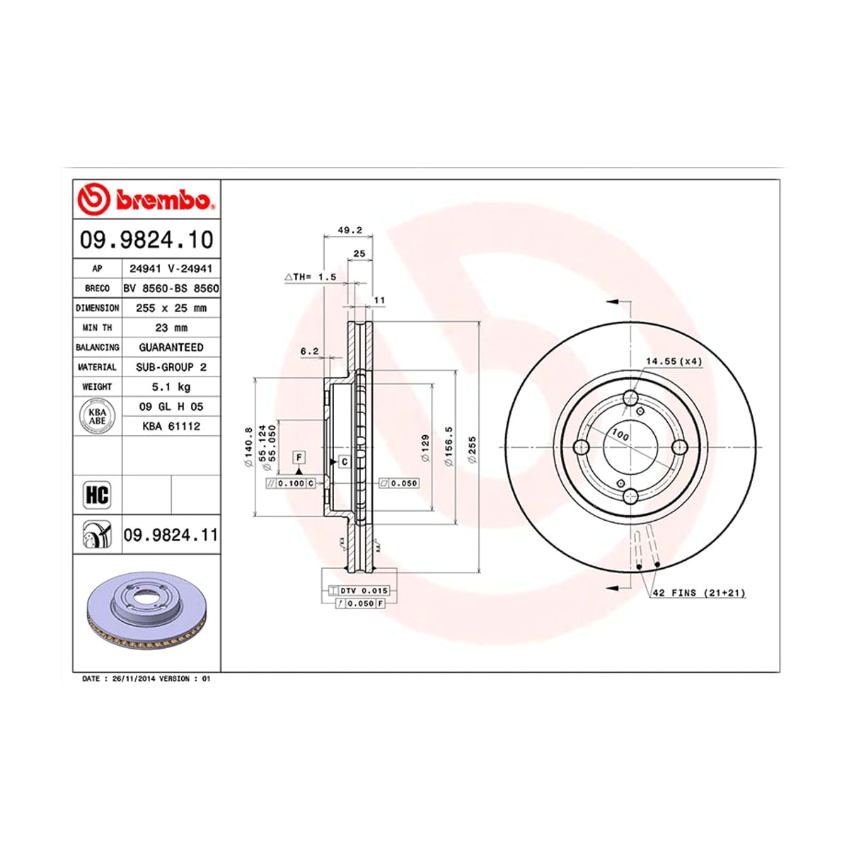 BREMBO Диск тормозной Standard 09982410 (перед)