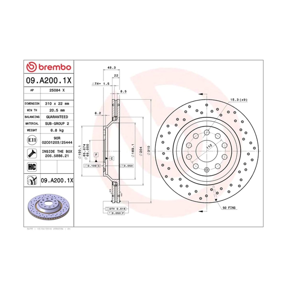 BREMBO Диск тормозной Xtra 09A2001X (зад)