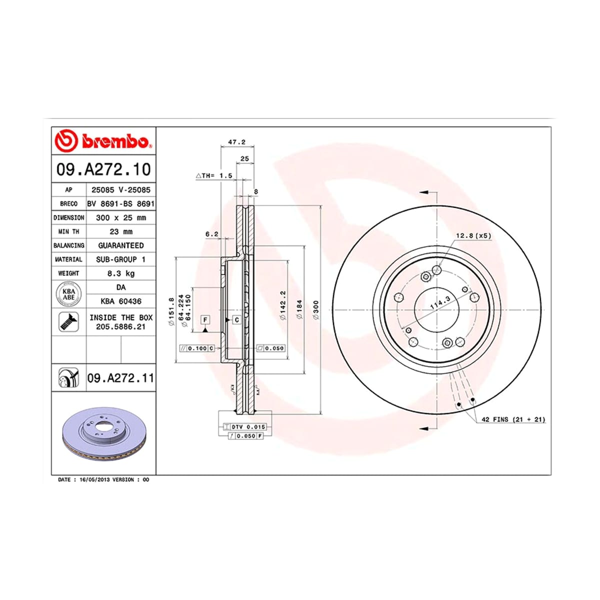 BREMBO Диск тормозной UV Coated 09A27211 (перед)