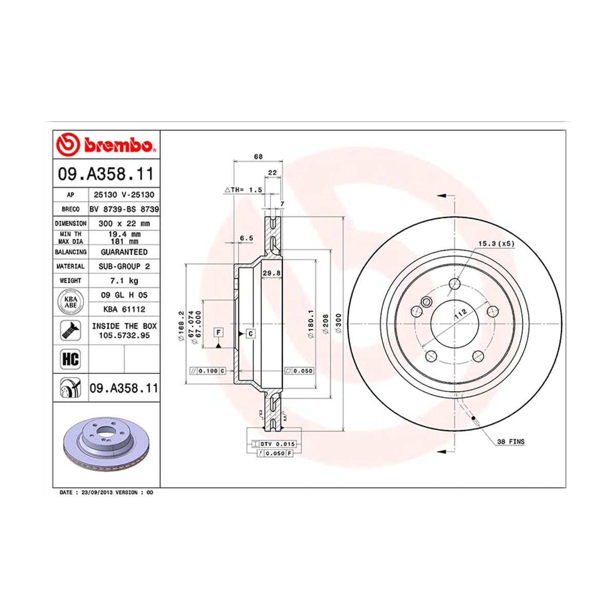 BREMBO Диск тормозной UV Coated 09A35811 (зад)