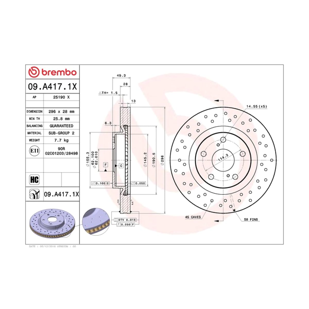 BREMBO Диск тормозной Xtra 09A4171X (перед)