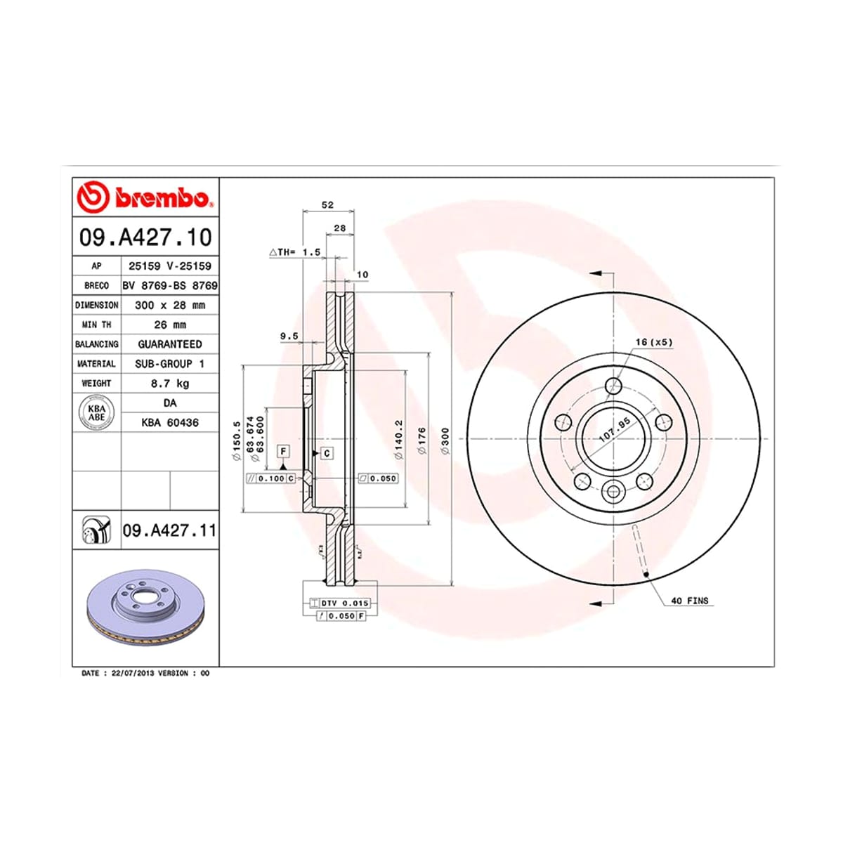 BREMBO Диск тормозной (Спереди) Ford Focus 10-15 / Mondeo 07-15 09A42711
