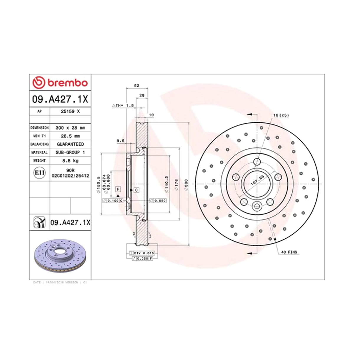 BREMBO Диск тормозной Xtra 09A4271X (перед)
