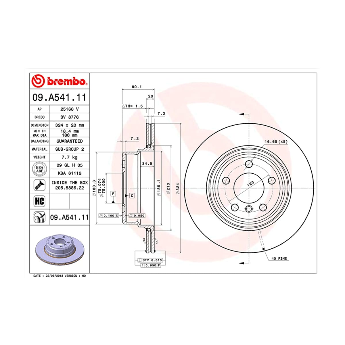 BREMBO Диск тормозной UV Coated 09A54111 (зад)