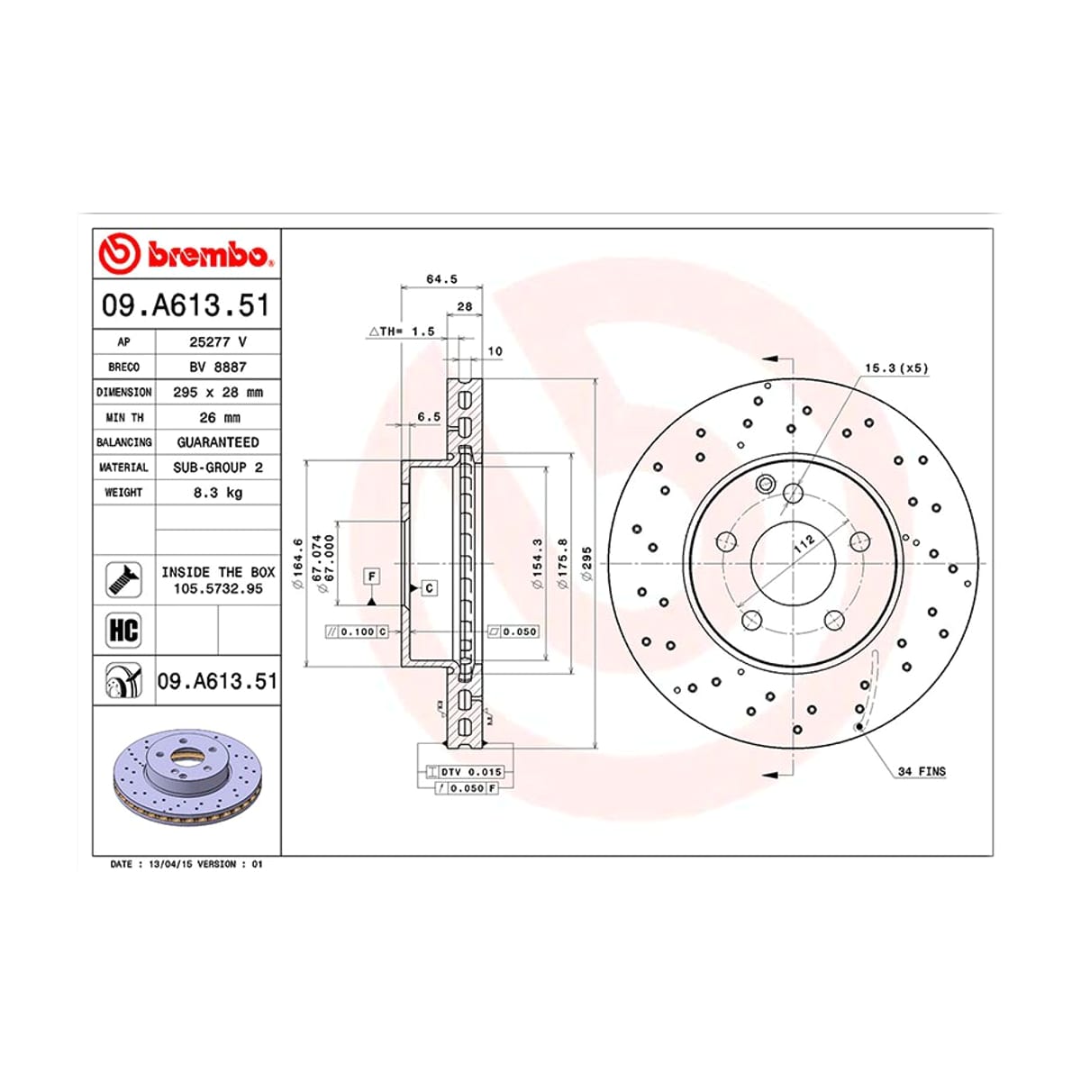 BREMBO Диск тормозной UV Coated 09A61351 (перед)
