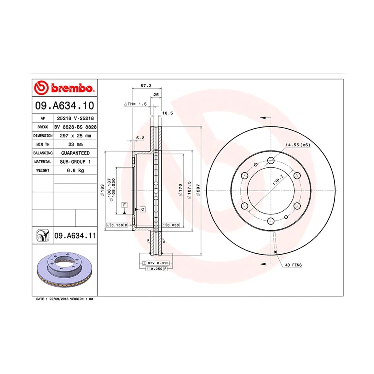 BREMBO Диск тормозной (Спереди) Toyota Hilux Pick Up 04- / Fortuner 04-15 09A63410
