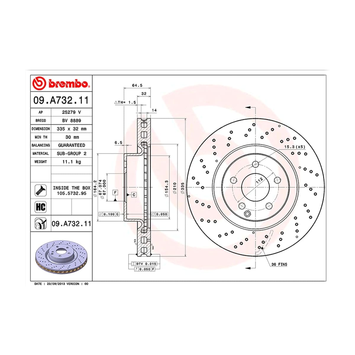 BREMBO Диск тормозной UV Coated 09A73211 (перед)