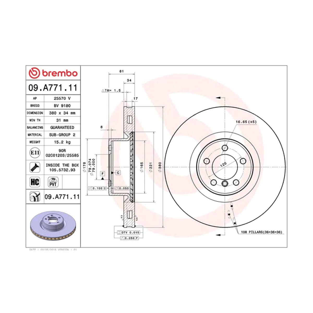 BREMBO Диск тормозной UV Coated 09A77111 (перед)
