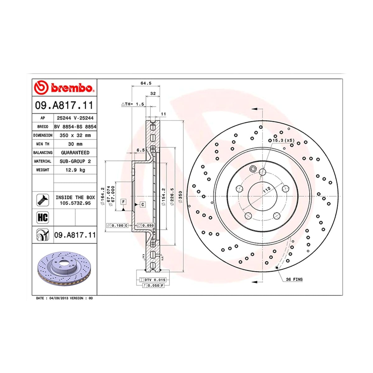BREMBO Диск тормозной (Спереди) Mercedes-Benz S-Class 05-13 / CL-Class 06-14 09A81711