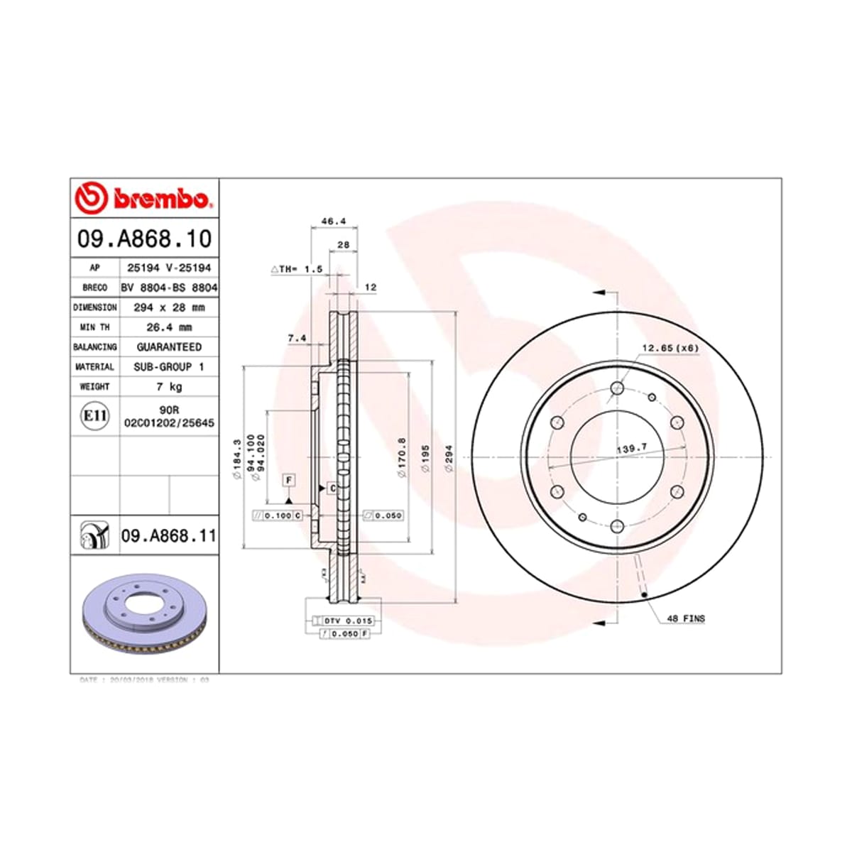 BREMBO Диск тормозной UV Coated 09A86811 (перед)