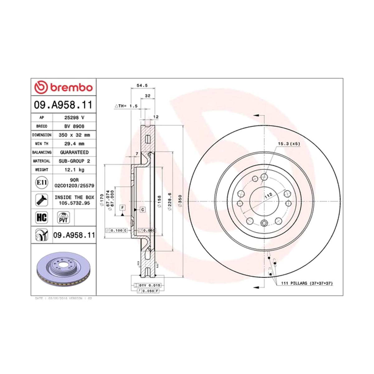 BREMBO Диск тормозной UV Coated 09A95811 (зад)