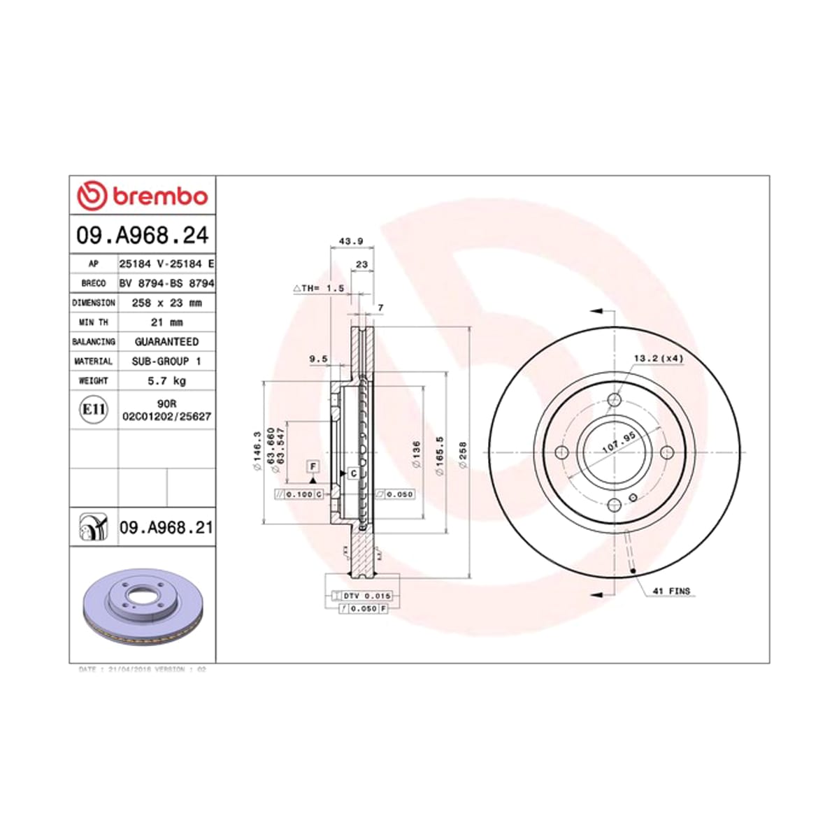 BREMBO Диск тормозной Standard 09A96824 (перед)
