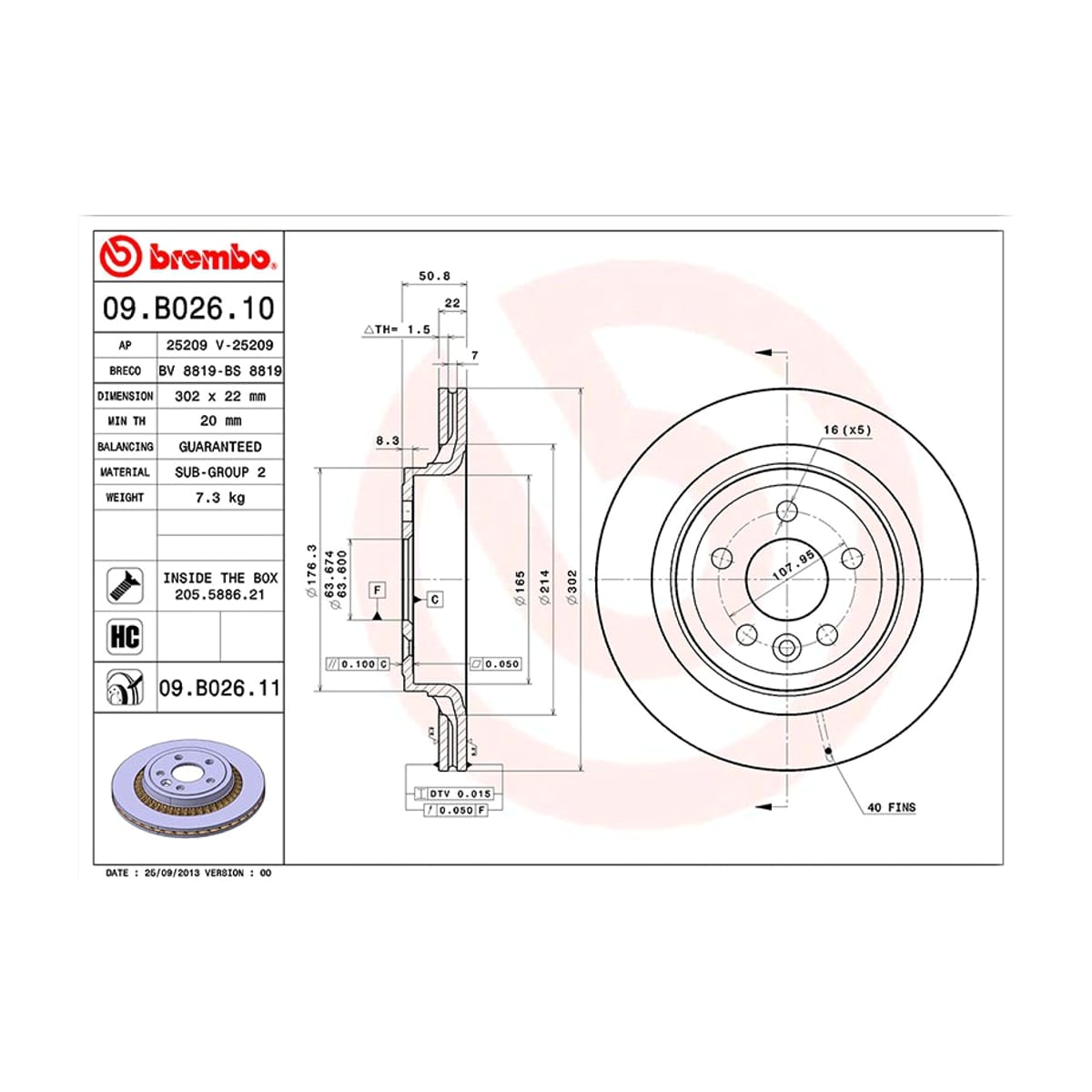 BREMBO Диск тормозной (Сзади) Volvo XC60 08-17 09B02611