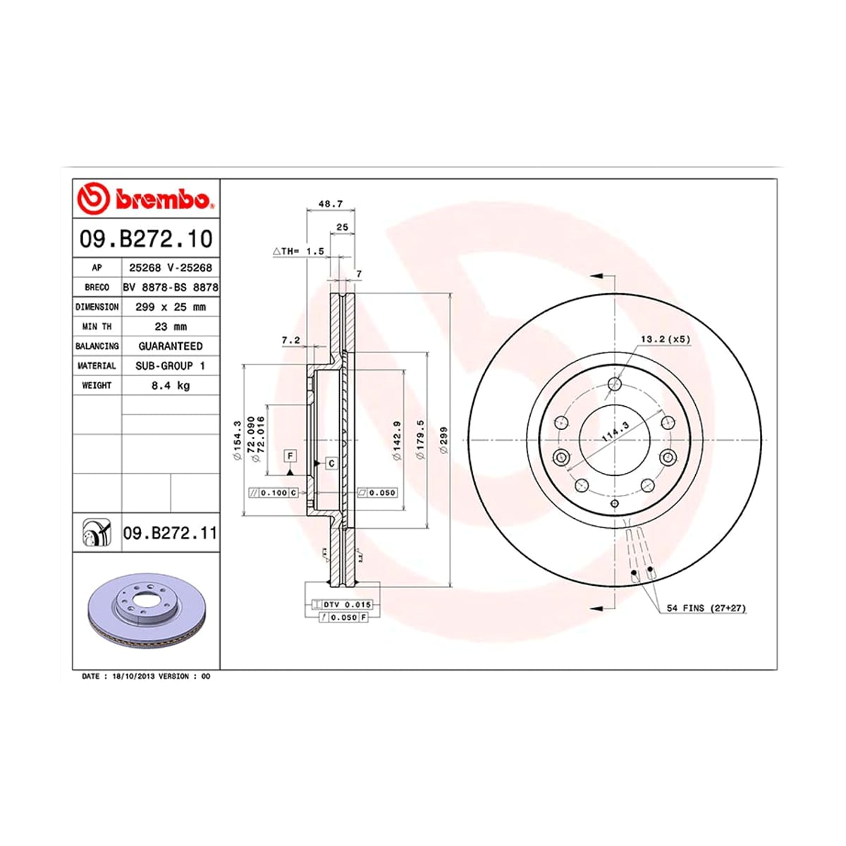 BREMBO Диск тормозной (Спереди) Mazda 6 07-12 / Atenza 07-12 09B27210