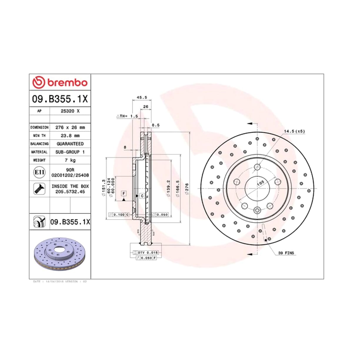 BREMBO Диск тормозной Xtra 09B3551X (перед)