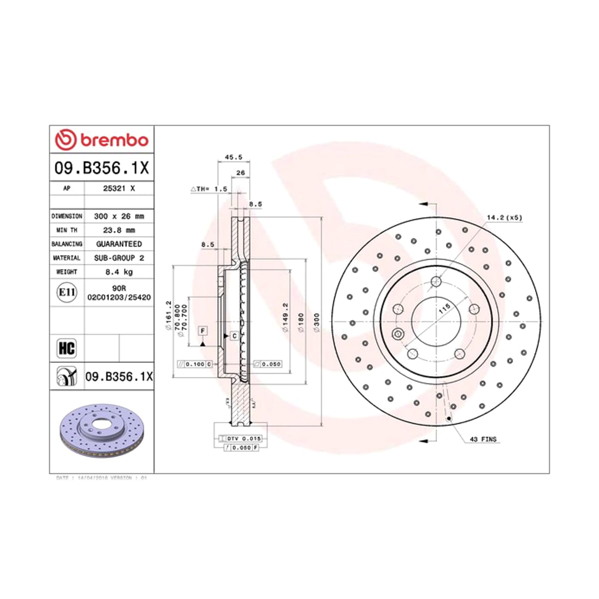 BREMBO Диск тормозной Xtra 09B3561X (перед)