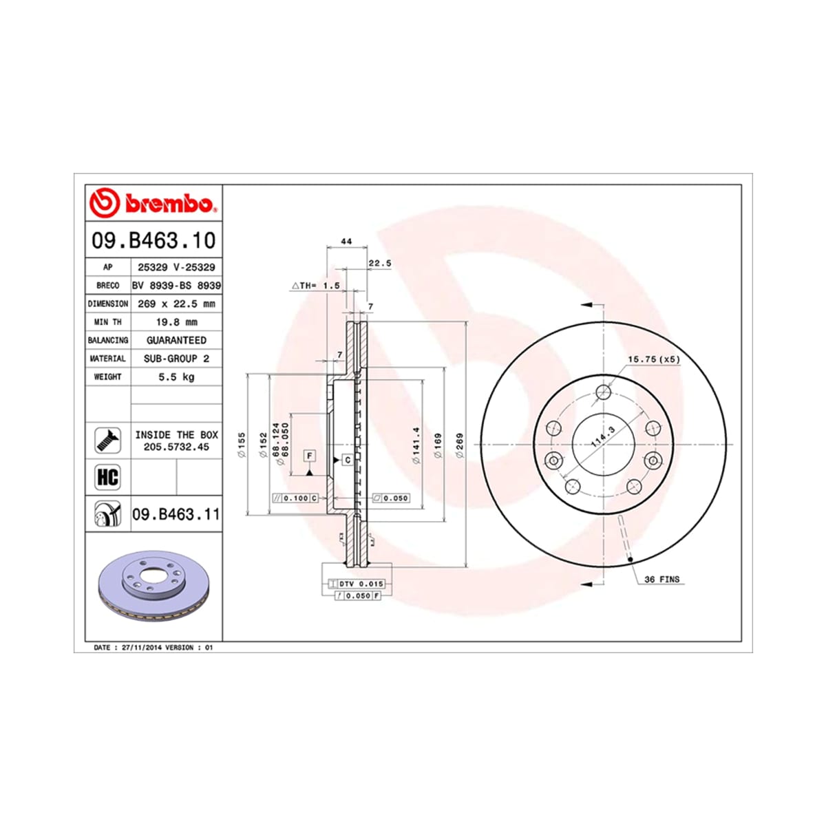 BREMBO Диск тормозной Standard 09B46310 (перед)