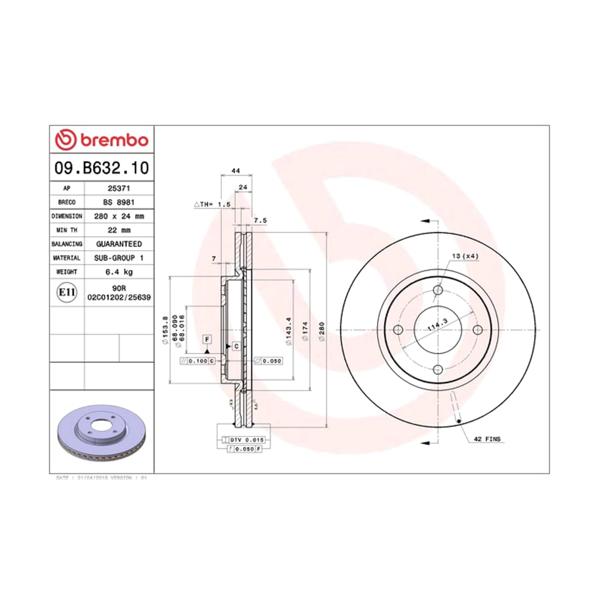 BREMBO Диск тормозной Standard 09B63210 (перед)