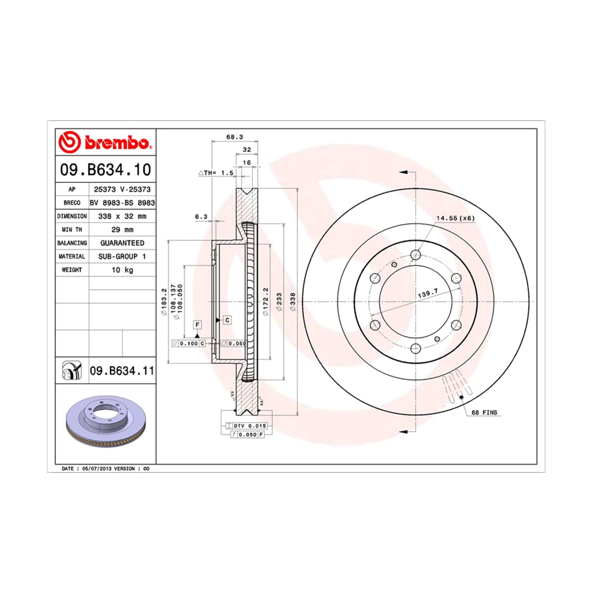 BREMBO Диск тормозной UV Coated 09B63411 (перед)