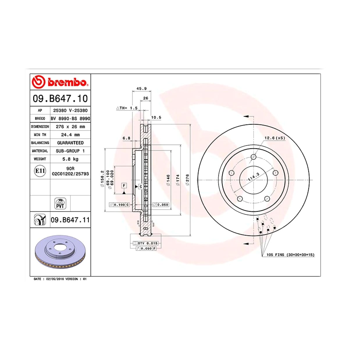 BREMBO Диск тормозной (Спереди) Mitsubishi Lancer 07-17 / Galant Fortis 07-15 09B64710