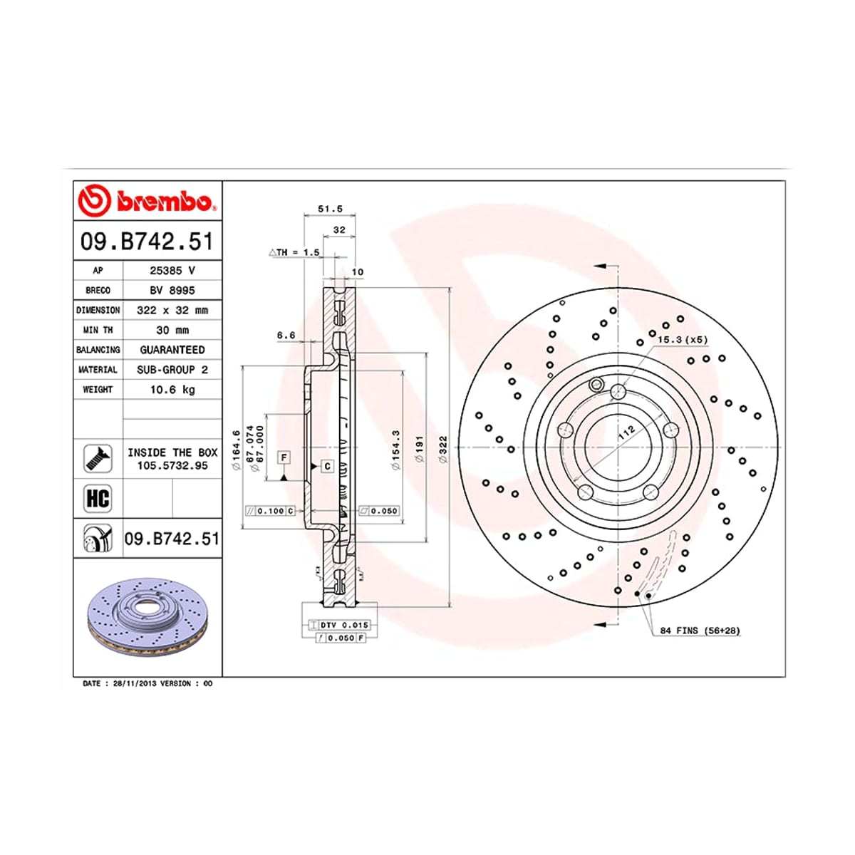BREMBO Диск тормозной UV Coated 09B74251 (перед)