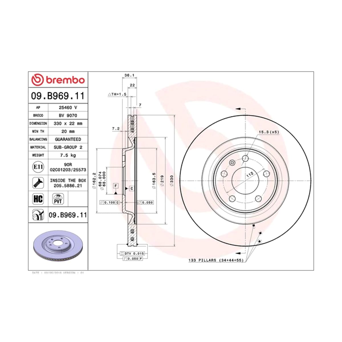 BREMBO Диск тормозной UV Coated 09B96911 (зад)
