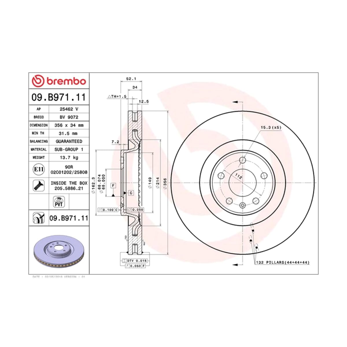 BREMBO Диск тормозной UV Coated 09B97111 (перед)